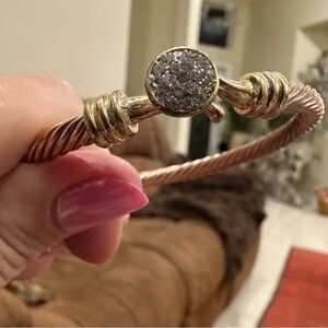 Vintage Elegant Rose and Yellow Gold Women's Bracelet with Rhinestones